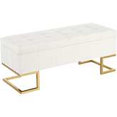 Midas Storage Bench in White Velvet & Gold Metal